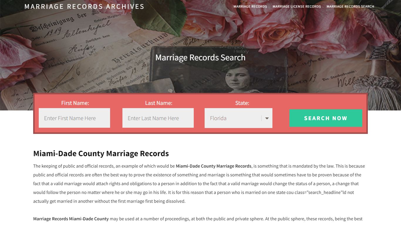 Miami-Dade County Marriage Records | Enter Name and Search